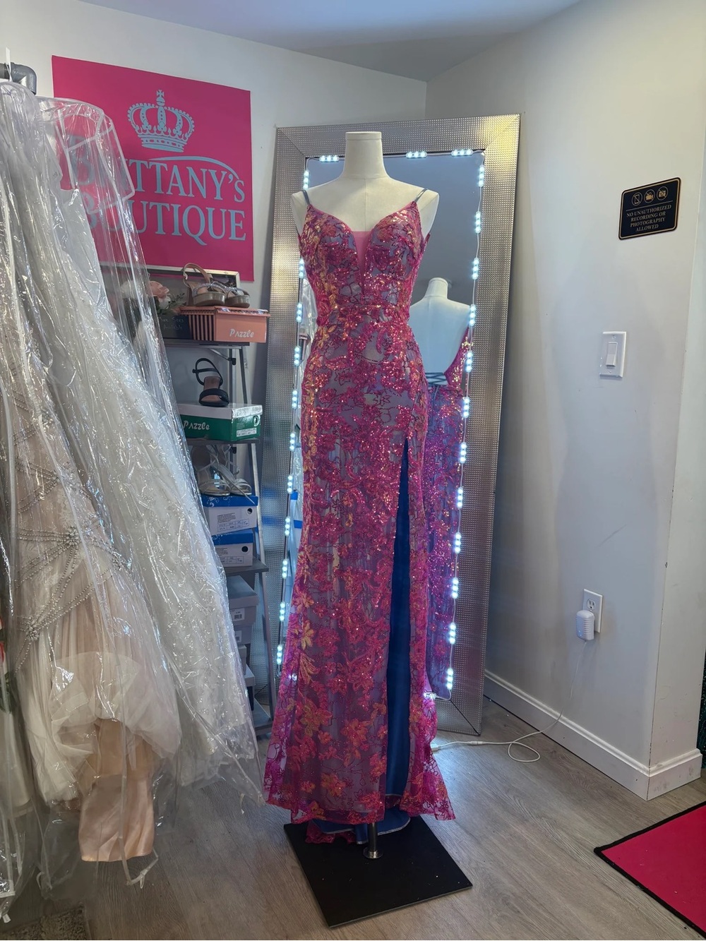 PinkProm Dress with Blue Lining